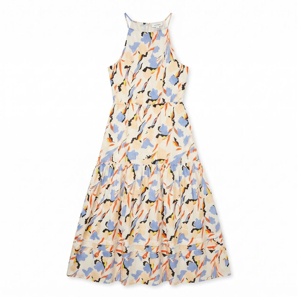 Joie 60% Cotton 40% Silk Abstract Print Tiered Halter Maxi Dress - Picture 2 of 6